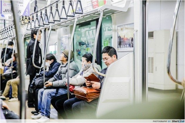 Commuters in train Tokyo