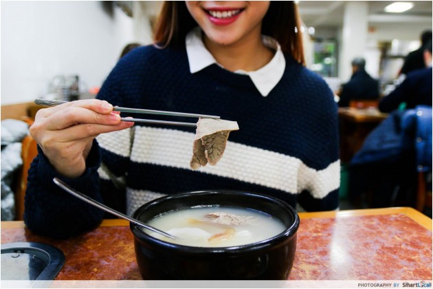 The Smart Local - Kimberly enjoying her soup at Imun Seolleongtang Korea