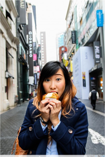 The Smart Local - Kimberly eating on the streets of Myeong-dong