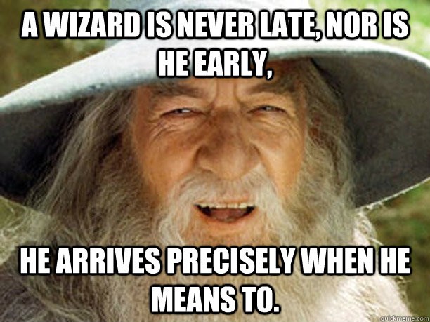 a wizard arrives precisely when he means to 