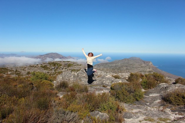 Jumping for joy at the Table Mountain Top 