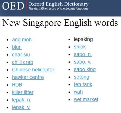 Singlish, Oxford English Dictionary