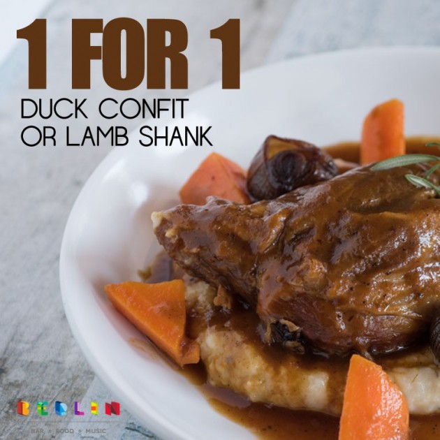 1 for 1 duck confit or lamb shank at the berlin bar