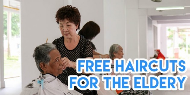Mdm Zhang giving free haircuts to elderly residents