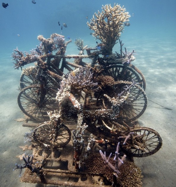 bali living sculpture underwater artificial reef diving artwork bicycle