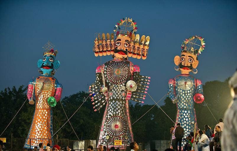 Giant effigies at Kota Dussehra Mela.