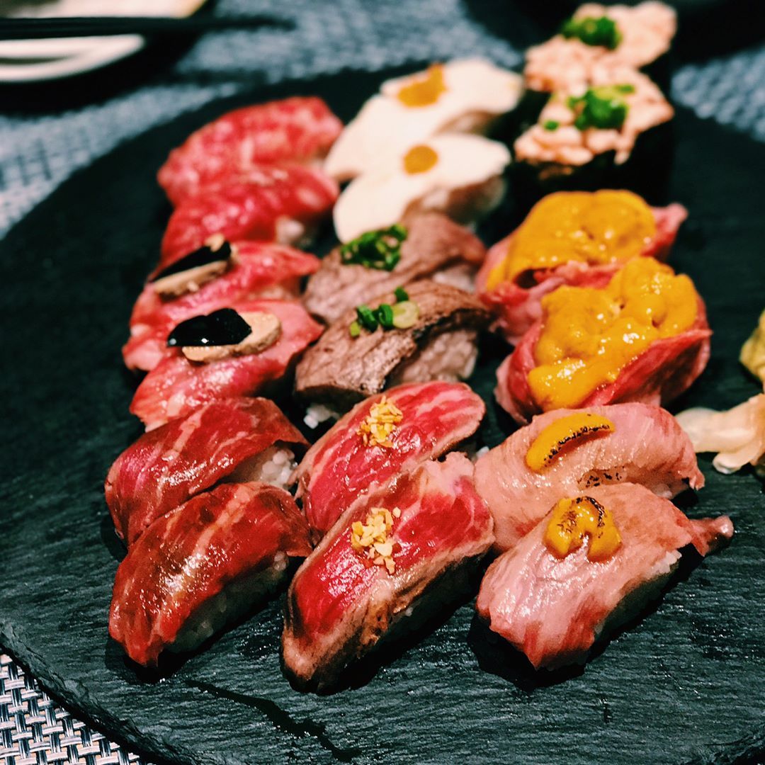Try out 9 varieties of meat sushi with Tokusen Niku Sushi Mori at Niku Kappo.