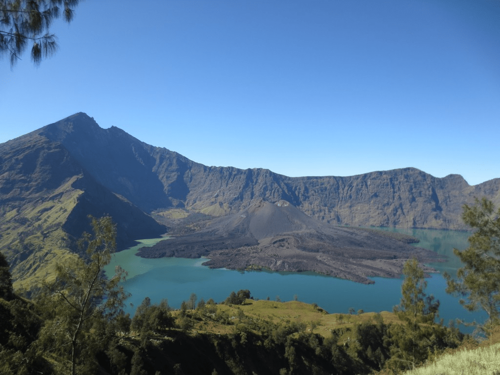 view from summit of mount rinjani, indonesia