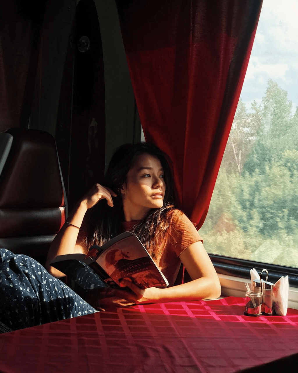 Looking out of window in trans-siberian train