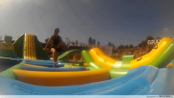 Grand Canyon Water Park - floating obstacle course gif