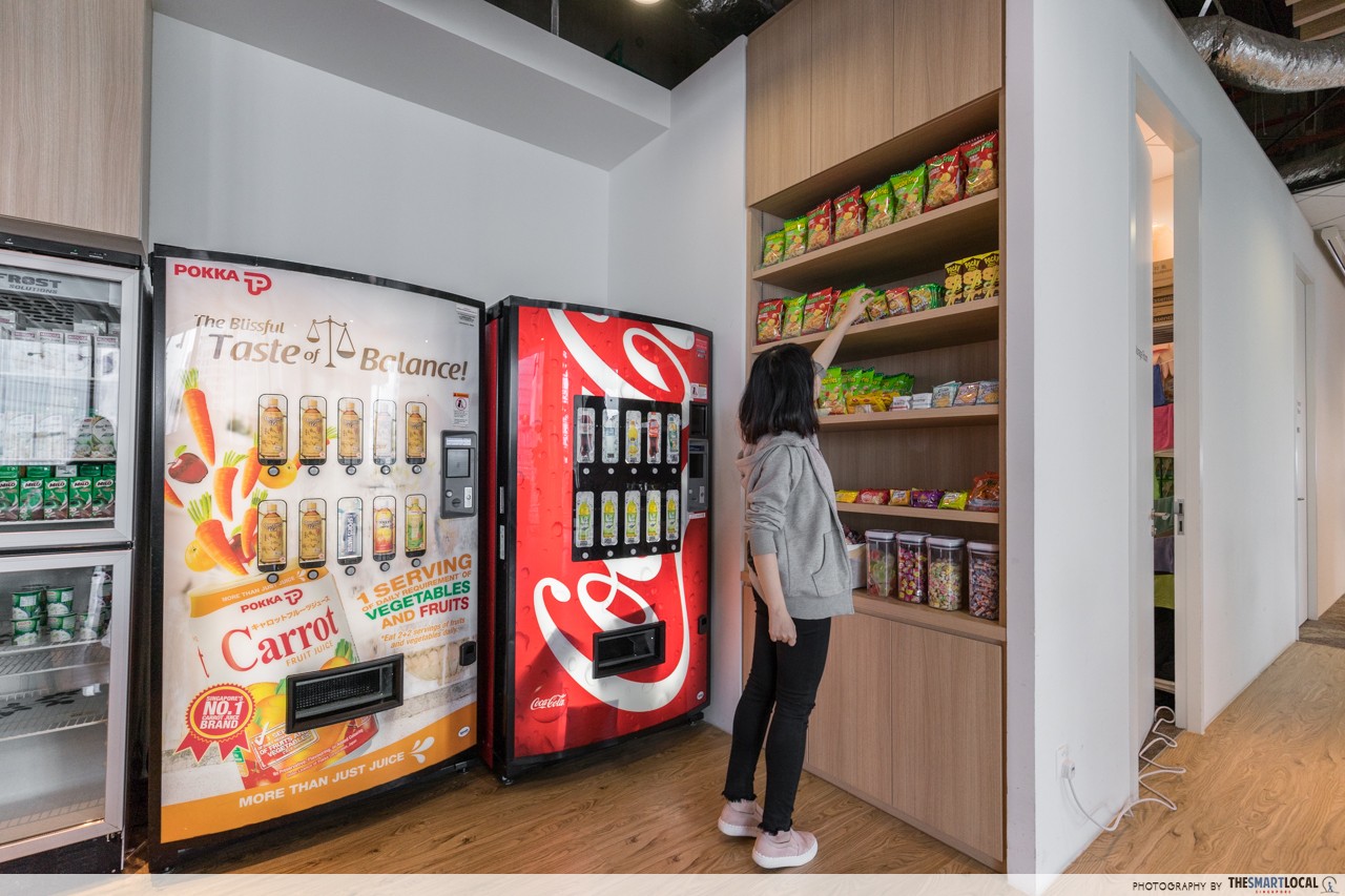 rakuten office singapore pantry free drinks vending machine snacks