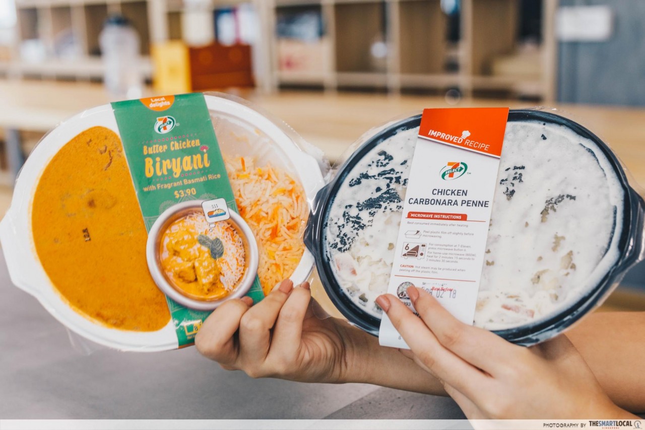 ready meals singapore instant food mircrowaveable 7-11 butter chicken briyani chicken carbonara penne