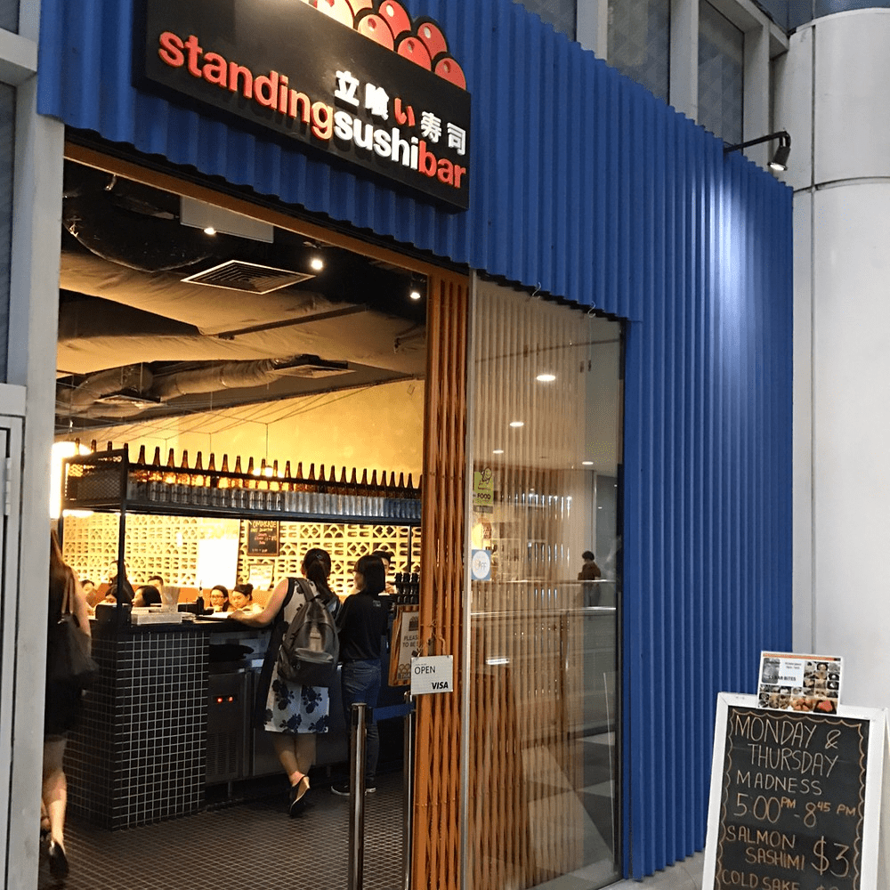 affordable bars in singapore - the front entrance of standing sushi bar