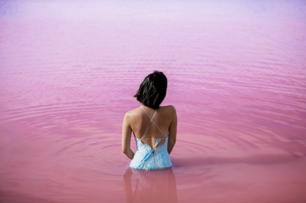 pink lake australia girl