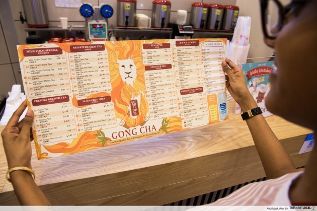 gong cha's menu with calorie count