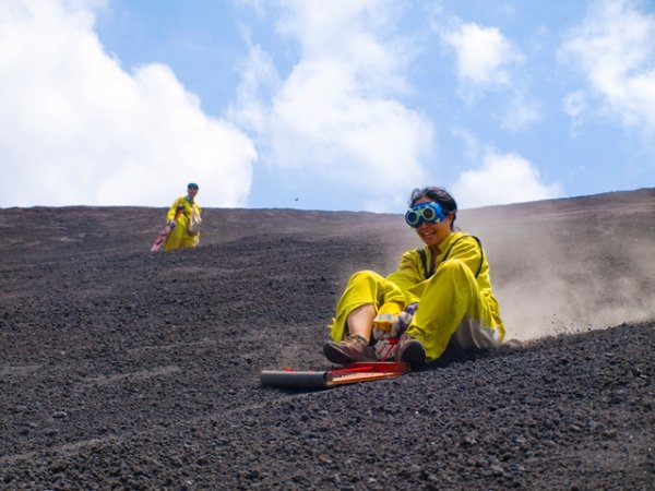 sandboarding down a volcano in Nicaragua
