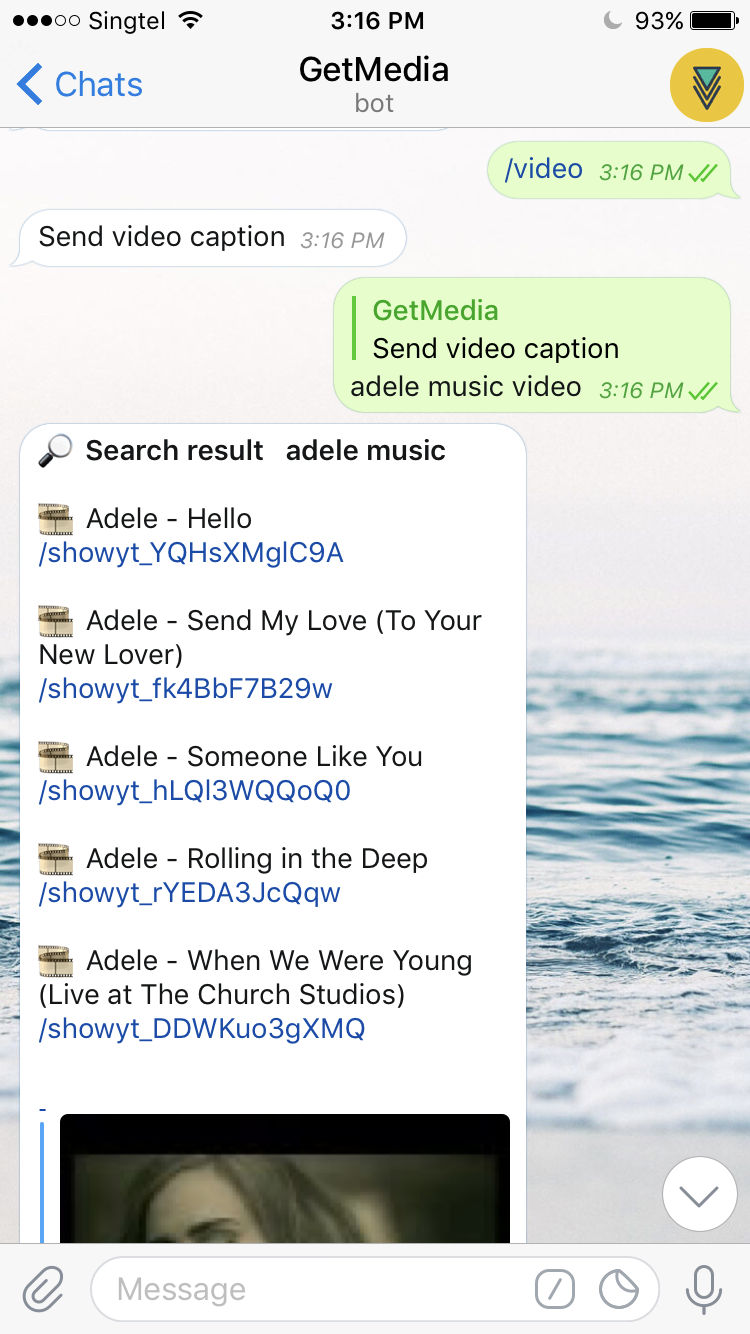 GetMedia Telegram bot for downloading videos from YouTube