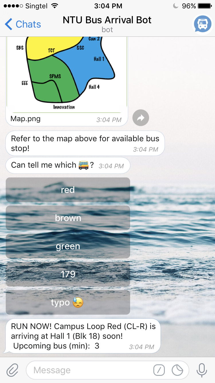 NTU bus arrival bot on Telegram
