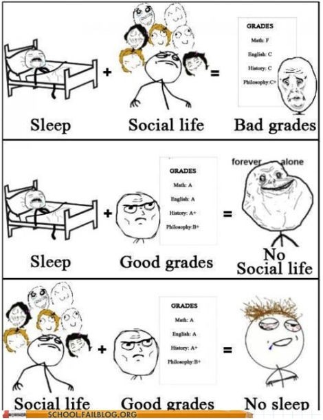 Sleep social life grades dilemma