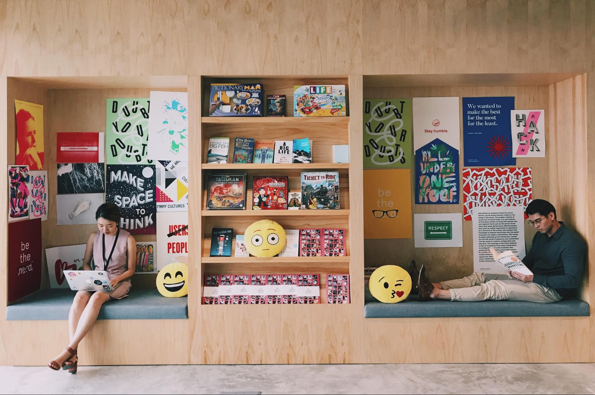Colourful work spaces at Facebook Singapore office