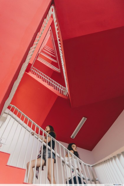 red staircase sit building