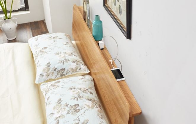 Tmall sale Taobao cheap home and living items scandinavian style wooden bed frame built in plugs