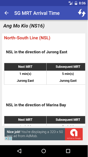 SG MRT arrival time app 
