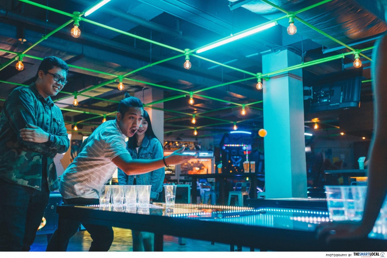 Level Up Singapore Arcade Bar beer pong