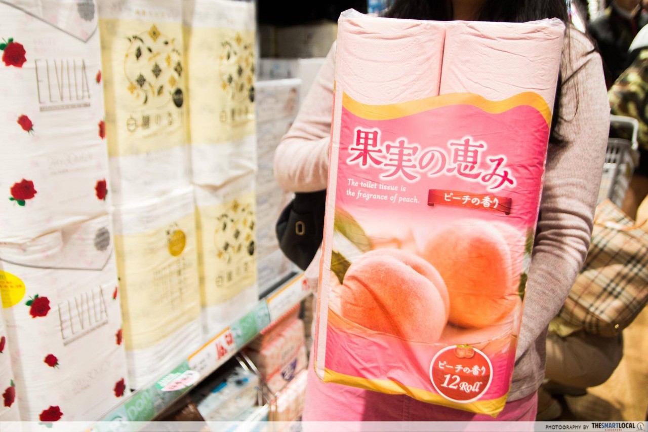 Pink peach-scented toilet paper Don Don Donki