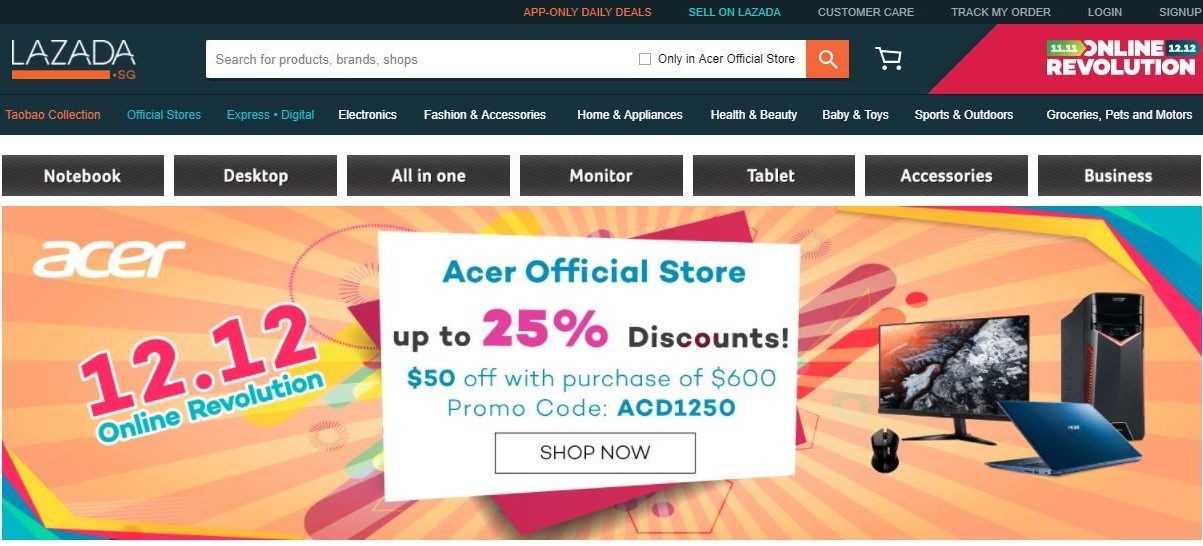 Acer 12.12 online sale Lazada Online Revolution cheap IT gadgets