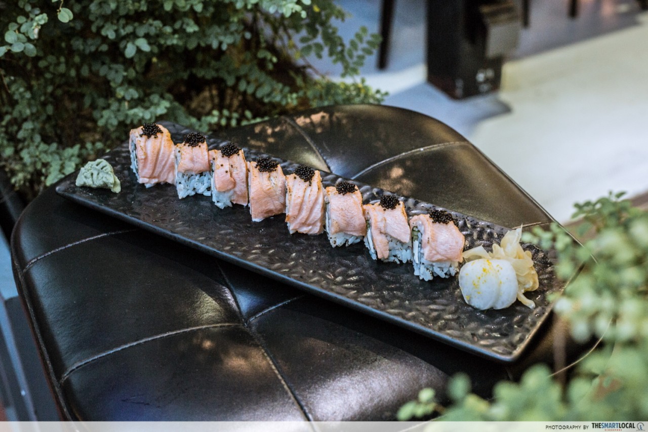 modern izakaya salmon aburi sushi