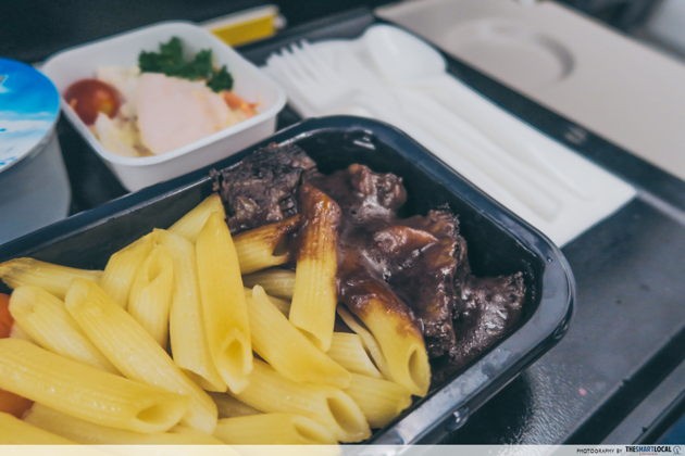 Scoot Premium Selection in-flight meals braised beef cheek with penne 