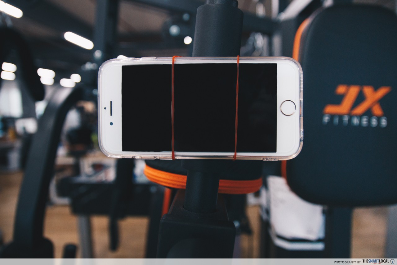 gym hack tripod phone holder dumbbell