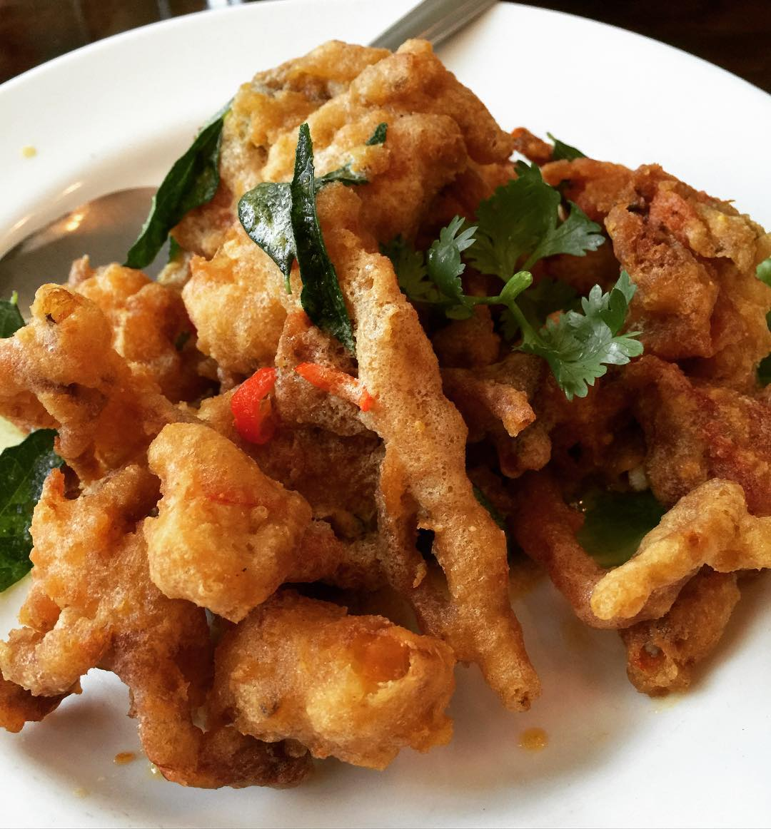 salted egg soft shell crab dish from beaulieu seafood restaurant 