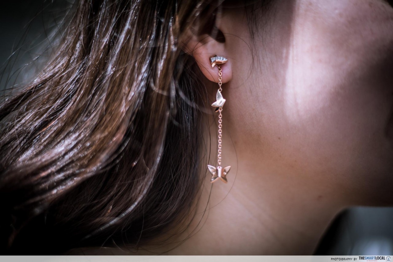 dangling butterfly pink diamond crystal earrings