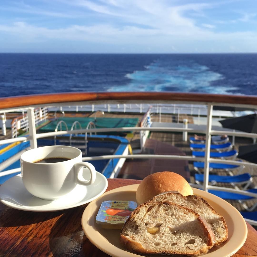 Eating while looking out at sea with Peace Boat Cruise