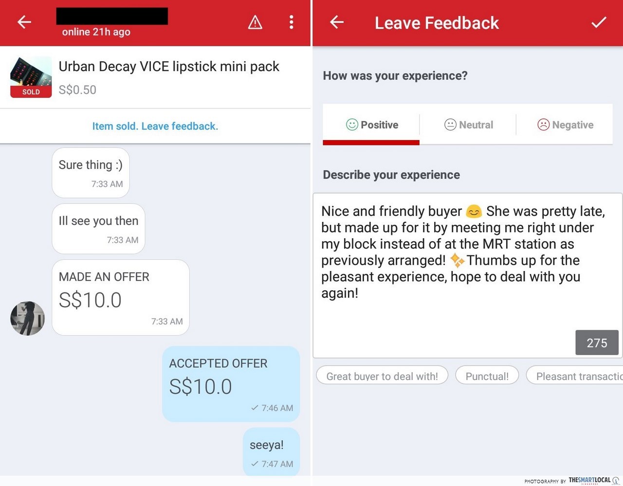 Carousell chat one tick