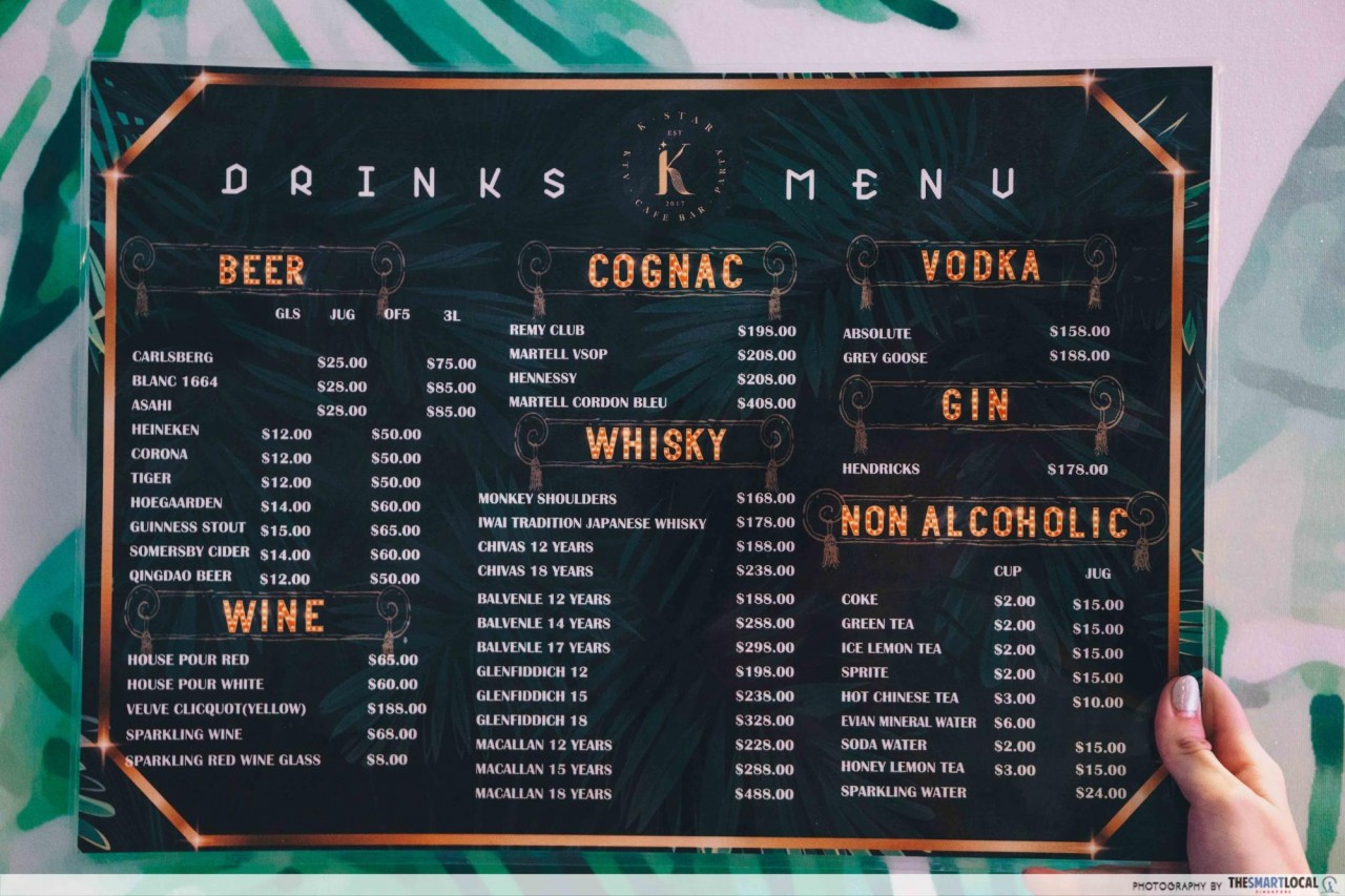 K*STAR Karaoke Singapore drink menu
