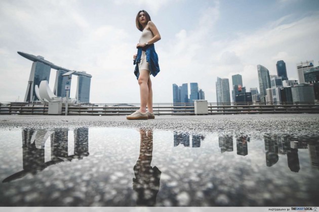 Reflection of Singapore's bayfront skyline