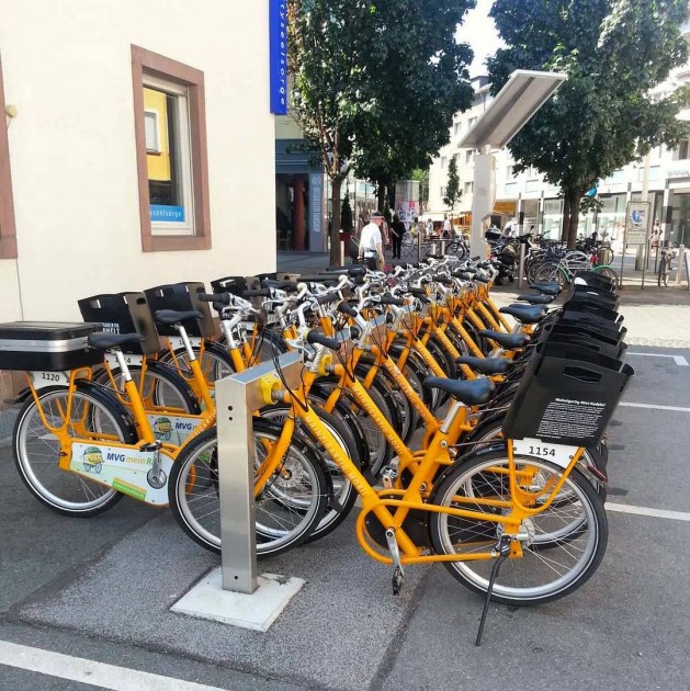 Bike sharing stands around the city