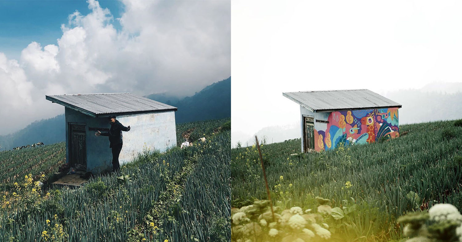 Mural artist paints grandmother's shack - Before and after