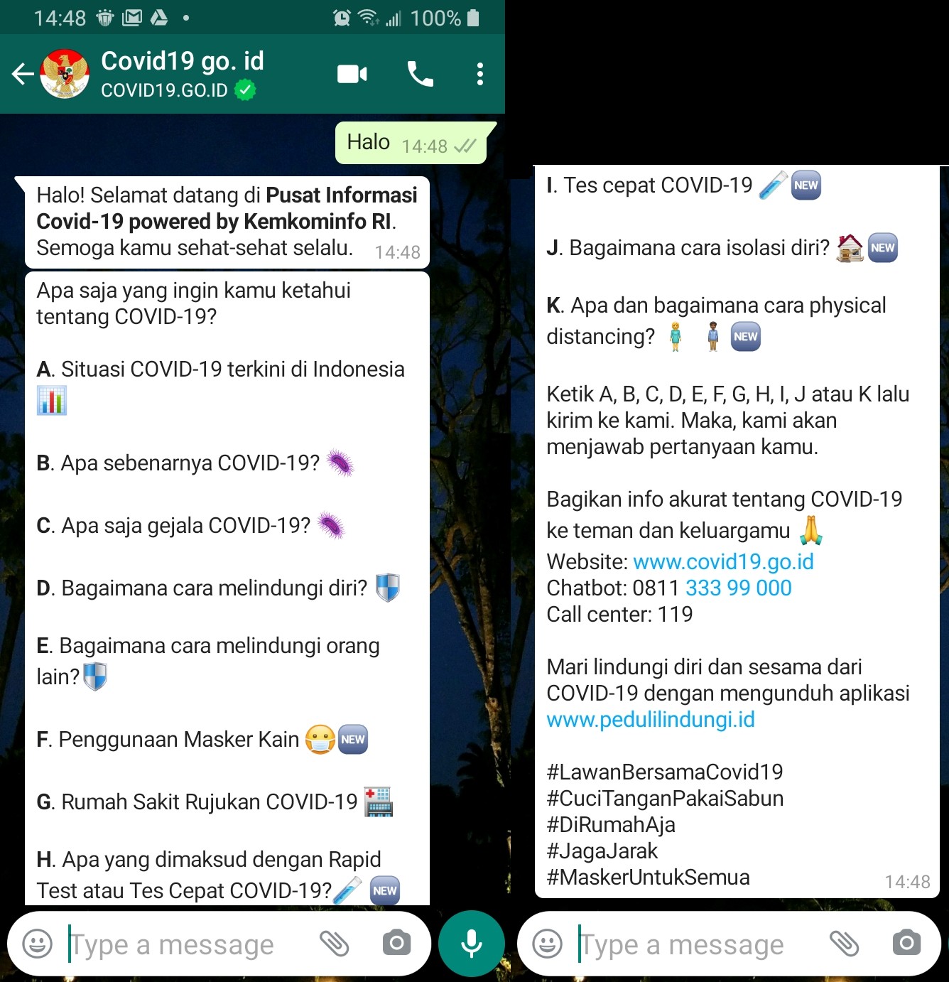 indonesia government covid info whatsapp screenshot