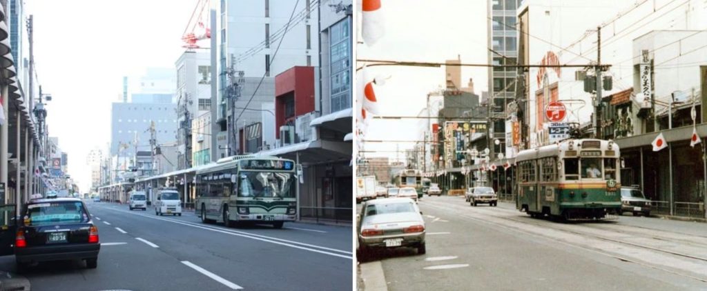 Japan Then And Now - kawaramachi street then and now