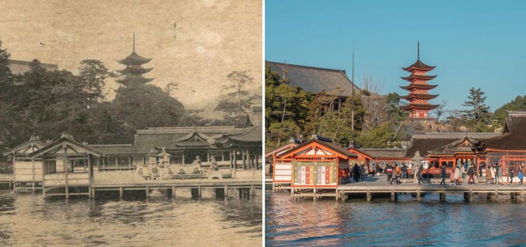 Japan Then And Now - itsukushima shrine then and now