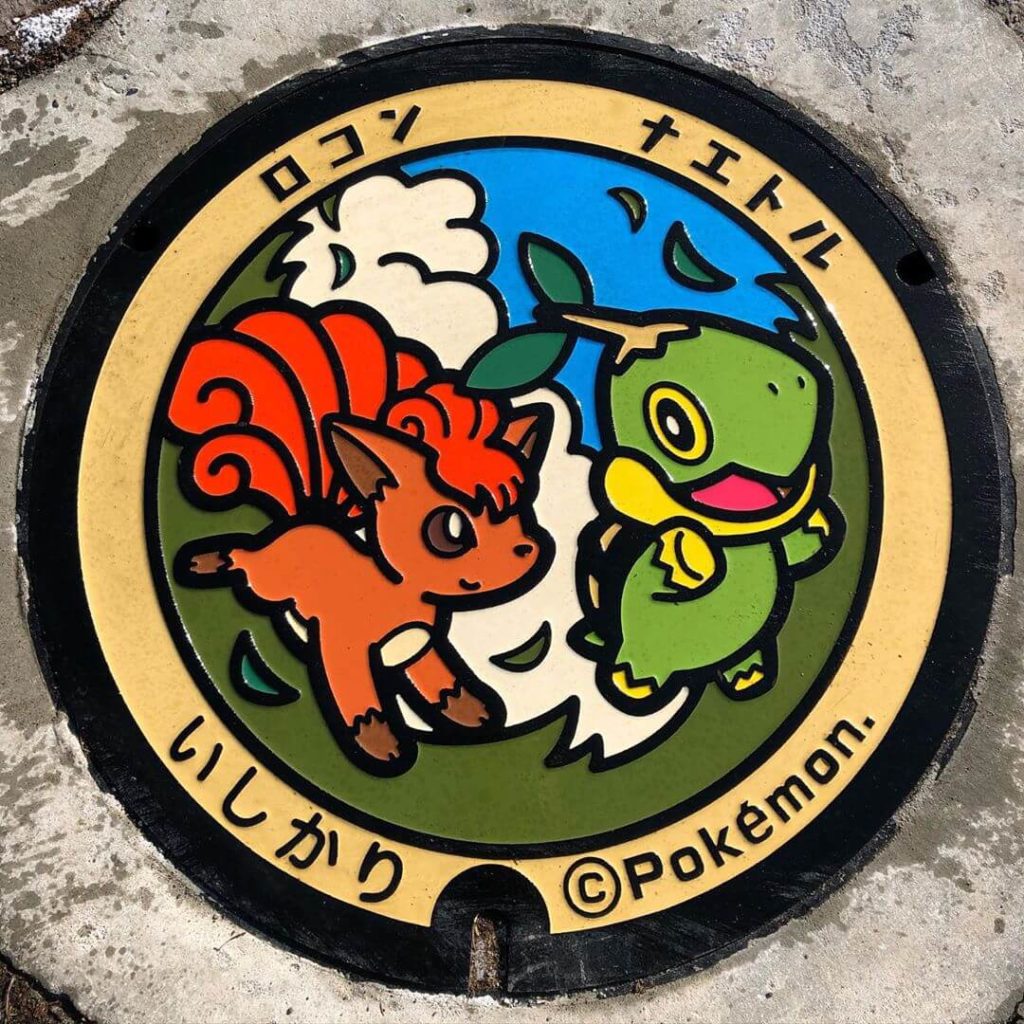 Pokemon manhole covers - Vulpix and Swinub Poké Lids found in Ishikari City, Hokkaido 