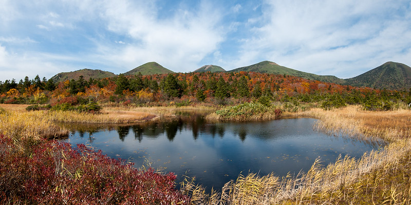 Mountains in Japan - view of Mount Hakkōda from Suirennuma Pond