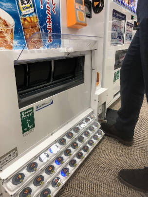 Foot-operated vending machines - pedal which allows flap to be lifted