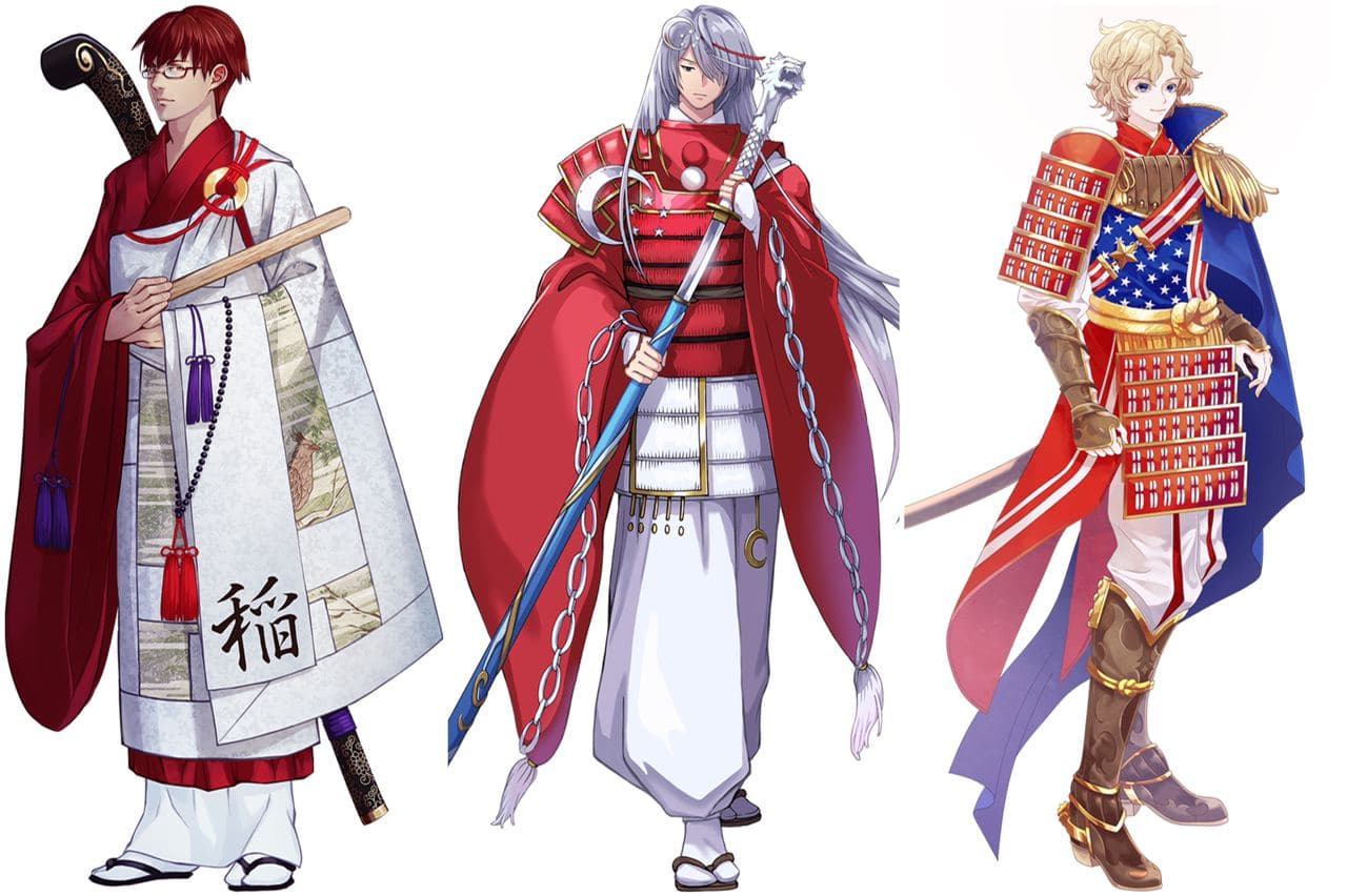 country flag gijinka - indonesia, singapore, and USA personified flags