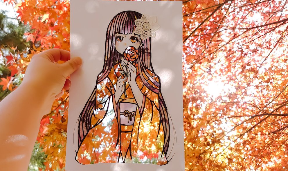japanese papercutting - paper cut art in autumn