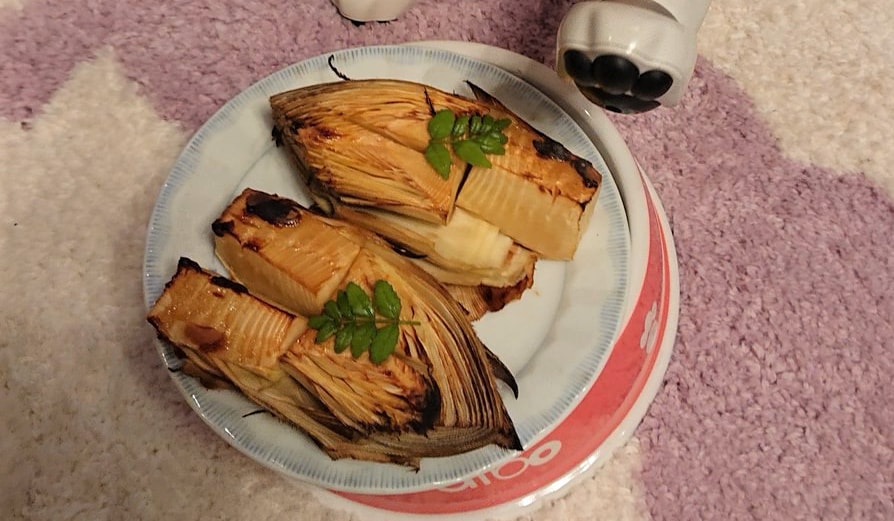 Plate of grilled bamboo shoots